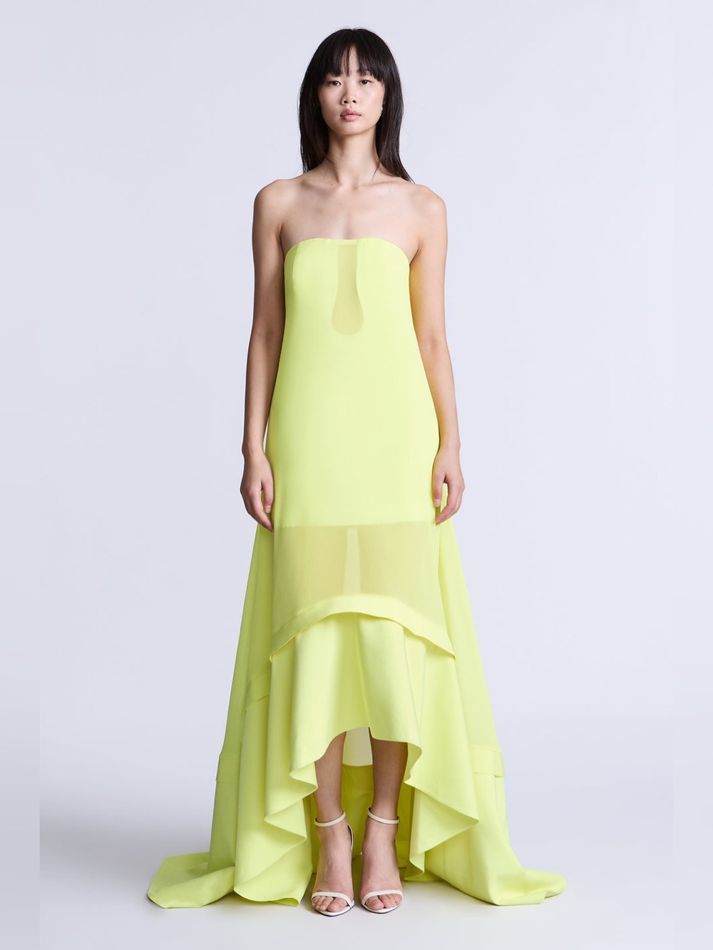 BCBGMaxAzria Farrah Firefly Strapless Neon High-Low Gown